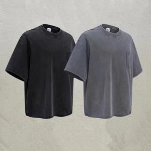 2026 New Arrival Men's Summer Retro Washed Cotton T-<b>shirt</b> Breathable Loose Fit <b>Shirt</b> with Pocket Design - Product Image 4