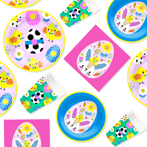 DAMAI Easter Tableware Set Eggs <b>Patterned</b> Disposable <b>Paper</b> Plates With Chicken Design for Kids Birthday Supplies Serves 8 Pcs - Product Image 2
