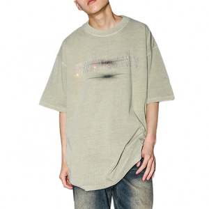 T-shirt décontracté vintage délavé pour hommes surdimensionné 100% coton 280 Gsm motif imprimé strass - Product Image 3