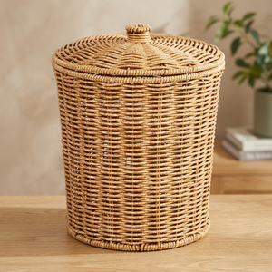 Cesta de Almacenamiento de Ratán Natural con Tapa, Forma Circular, Estilo Rústico, Ecológica, Contenedor Multiusos para Organización - Product Image 4