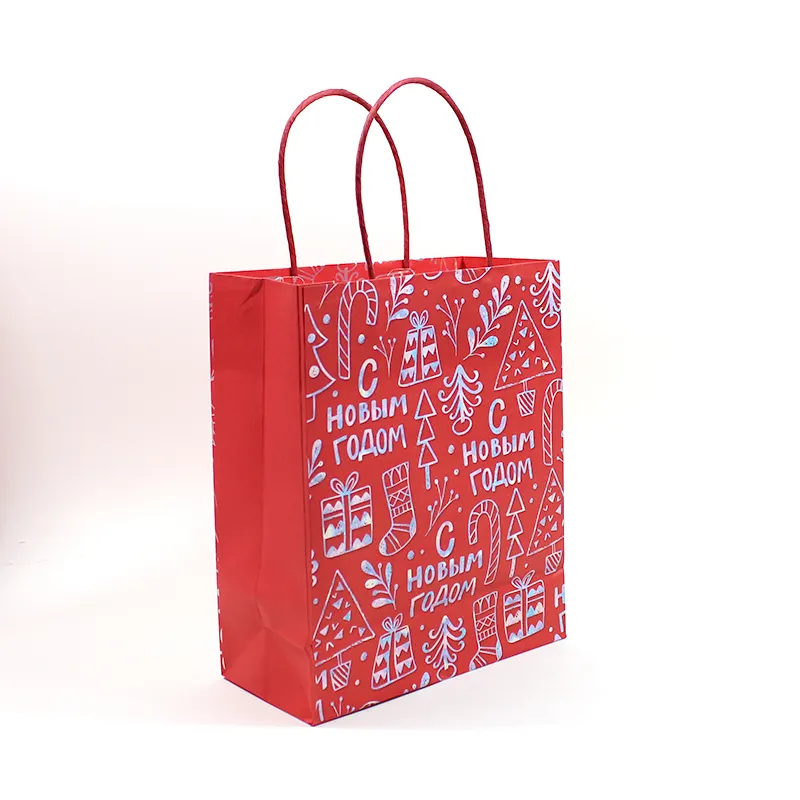 Großhandel frohe Weihnachten Papiertaschen Geschenk benutzerdefiniertes Logo gedruckte Einkaufstaschen-Papierhersteller