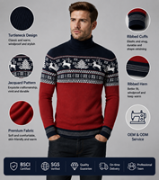 Pull de Noël personnalisé pour homme, col roulé, jacquard, motif Fair Isle, rennes, flocons de neige, tricoté, color block, pull d'hiver