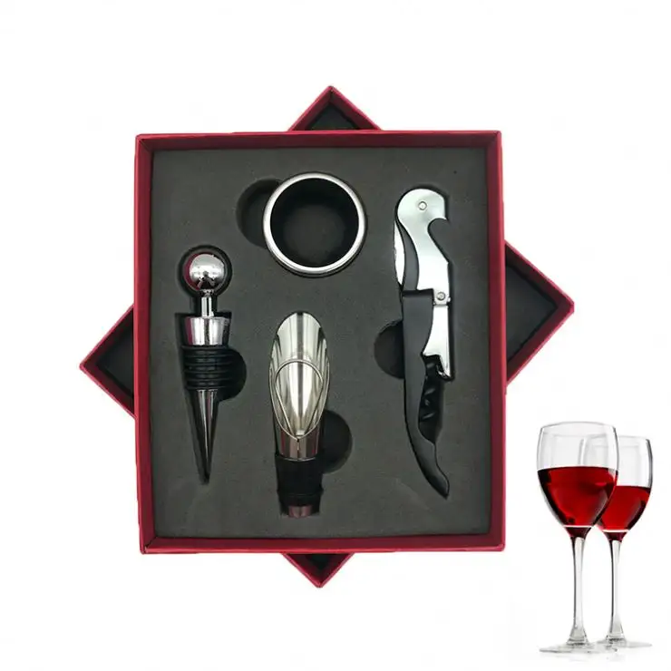 Outils de bar les plus vendus en ligne Ouvre-bouteille de vin 4pcs Set Tire-bouchon à vin en acier inoxydable personnalisé Coffret cadeau