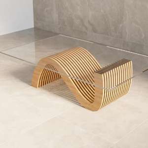 Mesa de Centro ML-CT06 de Diseño Moderno en Forma de S con Tapa de Vidrio y Madera Ecológica para Sala de Estar, Hotel u Hogar - Product Image 2