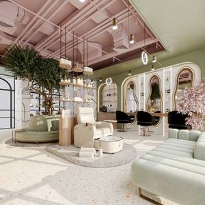 Diseño de Interiores de Lujo para Salón de Belleza, Muebles Personalizados para Salón de Belleza, Estaciones Curvas Estilo Crema, Instalación Llave en Mano - Product Image 2