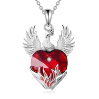 Collier pendentif Phénix en argent sterling 925 avec cœur en cristal rouge pour femmes, vente en gros