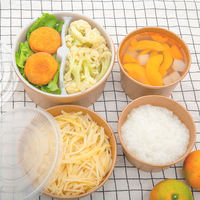 Bol à soupe en papier kraft jetable biodégradable et compostable à paroi simple avec couvercle, pour nouilles et sucre, fabriqué à partir de matériaux recyclés, personnalisable