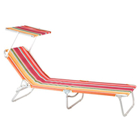 Chaise longue de plage pliable en aluminium sur mesure avec auvent, lit de couchage d'extérieur pour camping et bronzage, vente en gros
