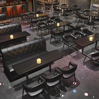 Ensemble de banquettes pour bar et restaurant commercial, canapé capitonné en cuir PU noir, table imitation dalle de roche pour KTV, boîte de nuit, café