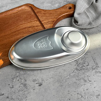 Plateau coréen ovale doré en acier inoxydable poli 304 avec coupelle à sauce, assiette à dumplings, plats à collation pour camping et frites