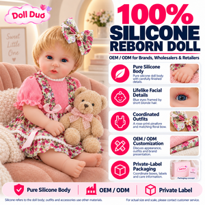 Poupée Reborn en Silicone à Corps Entier de 18 Pouces, Modèle Duo Personnalisé, avec Robe Rose Florale et Haut Rose, Cadeau de Noël Personnalisé - Product Image 1