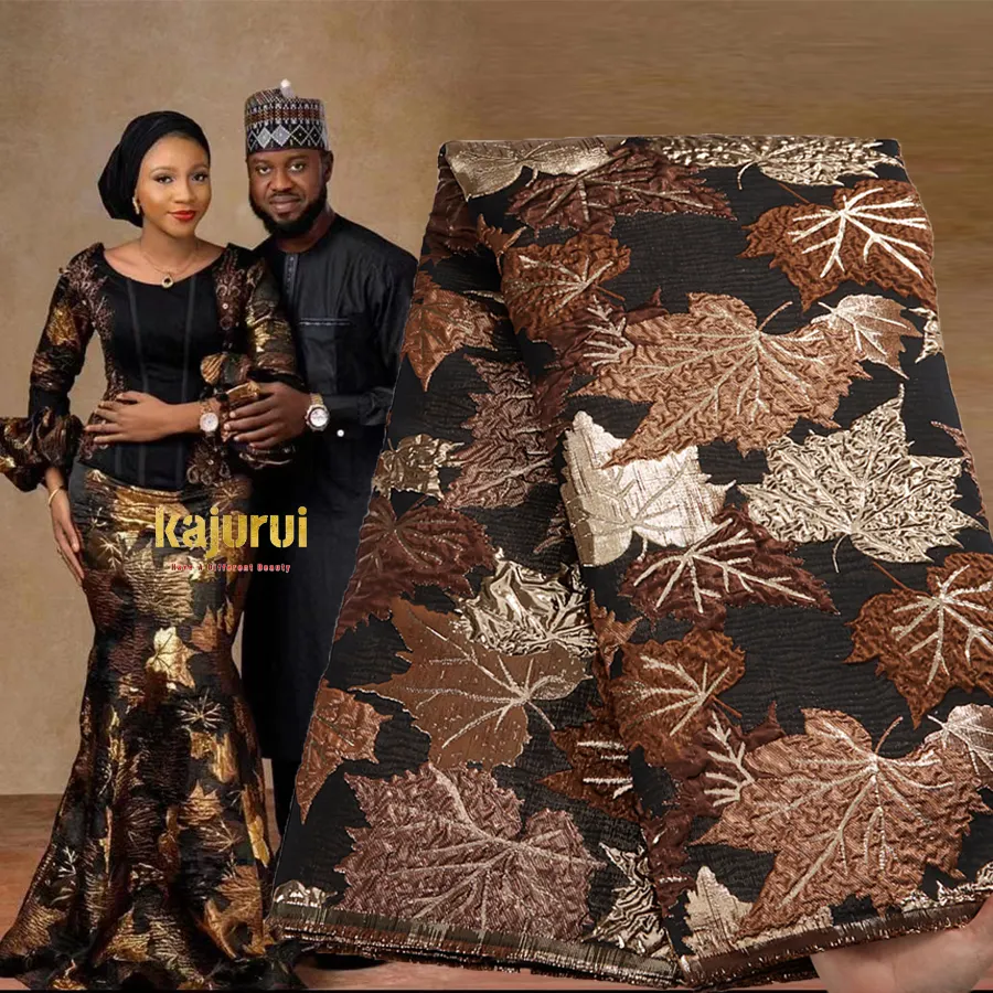 African Gold Jacquard Brocade Lace Silk Fabric Jacquard Dress Materials French African Lace Fabric For Party 2531