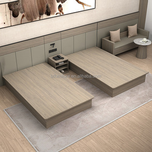 Muebles de Dormitorio Estándar para Hotel, Camas Gemelas con Base de Plataforma, Marco de Panel de Madera MDF, Cabecera Suave y Mesitas de Noche para Hoteles de 3 Estrellas - Product Image 3
