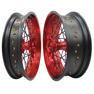 Nouveau produit Roues bicolores 17 pouces en alliage d'aluminium Roue à rayons Supermoto Jeu de roues pour KTM HUQVARNA <span class=keywords><strong>GASGAS</strong></span> - Product Image 4