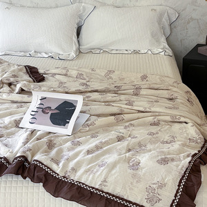 Couette d'été rétro florale en coton et lin 200x230cm, tissage sergé, légère et rafraîchissante - Product Image 4