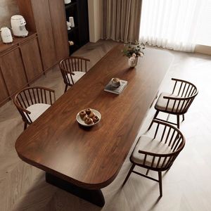 Solid Wood Slab Dining <b>Table</b> 5Cm Thick Rounded Corners Nordic Vintage Style Original Wood <b>Table</b> - Product Image 4