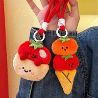 Pendentif en peluche de la série alimentaire de dessins animés, design mignon tomate frite, fait main, RCGIFT, porte-clés, breloque de sac à dos en tissu doux