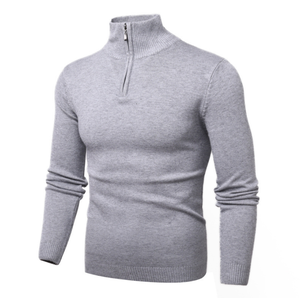 เสื้อสเวตเตอร์ผู้ชายแบรนด์ใหม่ DFS821 Desret สีน้ำตาลขี้ม้า คอทรงโอ ลายถักสีเทา คอตั้งพร้อมซิป - Product Image 2