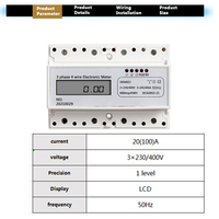 Wattmeter Listrik Din Rail untuk Konsumsi kWh, 380V 400V Tiga Fasa Empat Kabel, Pengukur Energi