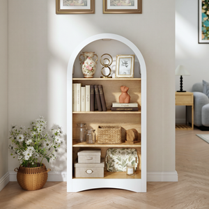 Mobiletto Espositore Autoportante 47 Pollici con Ripiani Effetto Legno, Armadio ad Arco a 4 Livelli con Scaffale Aperto, Arredamento Salvaspazio per Soggiorno - Product Image 2