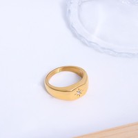 Einfache klobige ovale flache Ringe 18 Karat vergoldet 316L Edelstahl Glänzende Zirkon Inlay Star Blank Siegel Emaille Fingerringe