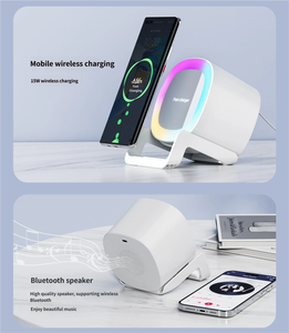 Support de téléphone à charge rapide sans fil 15W avec lumière RGB, lumière d'ambiance musicale multifonction, haut-parleur portable - Product Image 2