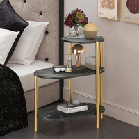 Étagère en marbre noir à 3 niveaux avec cadre doré-Étagère d'affichage moderne pour salon, chambre et bureau