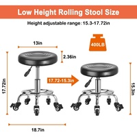 Tabouret roulant pneumatique réglable en hauteur, rembourré en PU, pivotant à 360°, pour garage, atelier, salon de beauté
