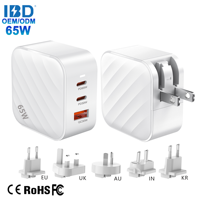 Adaptateur de voyage pliable rapide pour téléphone portable et ordinateur portable (prise AU/UK/US) avec 2 ports USB Type-C QC3.0 PD 30W/45W/65W SCP OTP Chargeur mural GaN