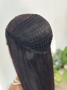 2025 nuevo diseño Fishnet Topper 100% pelo virgen europeo encaje transparente Color Natural recto para perder el cabello mujeres - Product Image 5