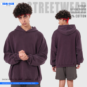 Sweat à capuche vintage personnalisé style hip-hop pour homme, en coton épais, design à effet deux pièces, coupe ample pour l'automne - Product Image 3