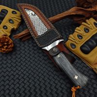 Couteau de survie à lame fixe en acier Damas Full Tang avec manche en bois d'ébène pour le camping et la randonnée en plein air