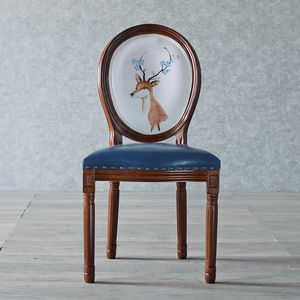 Sedia da Pranzo Moderna <span class=keywords><strong>in</strong></span> Stile Luigi XVI <span class=keywords><strong>con</strong></span> Schienale Rotondo, Rivestimento <span class=keywords><strong>in</strong></span> Tessuto Stampa <span class=keywords><strong>Legno</strong></span> Rovere Francese e <span class=keywords><strong>Gambe</strong></span> <span class=keywords><strong>in</strong></span> Metallo, Ideale per Workshop - Product Image 3