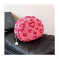 ISEN – Trousse de Maquillage/Crayons en Peluche Cœur, Fermeture Éclair Douce, Portable, Motif Tendance, Pliable, Multifonction, Grande Capacité
