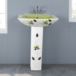 Vinus Vitrosa White Mint Green Round Ceramic Wash Basin with <b>Full</b> Pedestal Designer Bathroom - Product Image 3