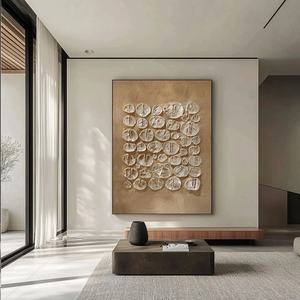 Arte Mural 3D Vertical de Gran Tamaño en Tonos Tierra, Estilo Wabi Sabi, sobre Lienzo, Arte Mural Contemporáneo para Decoración Moderna del Hogar y Galería - Product Image 1