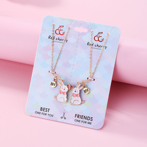 Kalung liontin hewan untuk sahabat, 2 buah/set kalung Magnet menarik kelinci <span class=keywords><strong>BFF</strong></span> Enamel, Kalung liontin hewan - Product Image 6