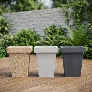 Pot de fleurs carré moderne en plastique, durable et léger, pour jardinières, design minimaliste, disponible en beige, blanc et gris - Product Image 3