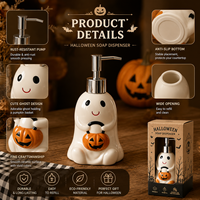 Distributeur de savon en céramique pour Halloween, flacon rechargeable en forme de citrouille et de fantôme, décoration mignonne pour salle de bain et cuisine