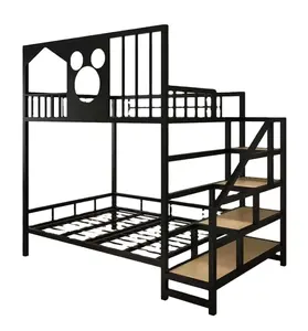 Стальная двуспальная кровать с лестницей