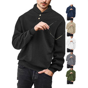 Sudadera a cuadros jacquard para hombre, estilo casual, con botones en la solapa, corte holgado, talla M - Product Image 2