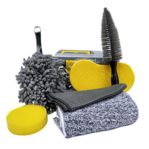 Car Wash <b>Cleaning</b> Kit 7 Piece Microfiber Towels Sponges Waxing Pads <b>Wheel</b> <b>Brush</b> Set - Product Image 1