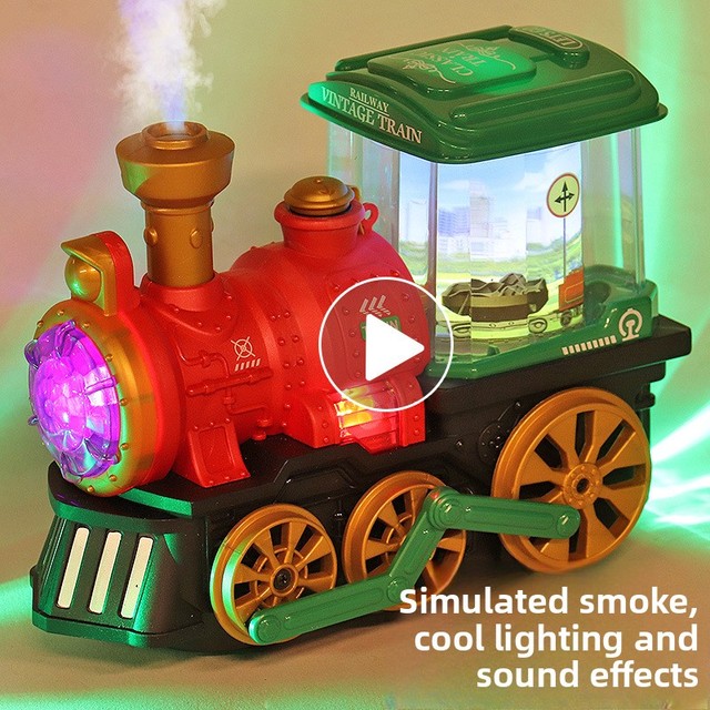New Electric Steam Spray Train Retro Omni-Directional Walking Light Music Rotating Plastic Children's Toy High-Speed Rail Car