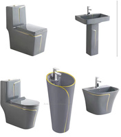 Cuvette de toilette de luxe en or noir d'une seule pièce Combo Water Closet Sanitaires Ensemble d'évier de toilette en céramique Salle de bains WC