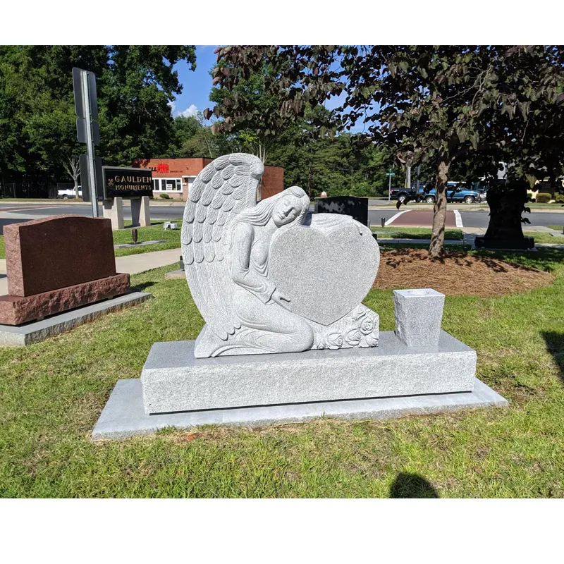 Outdoor Large Life Size Angels Statue Engraving Graves Cemetery Tombstone Monuments Headstones Marble Weeping Angel Headstone