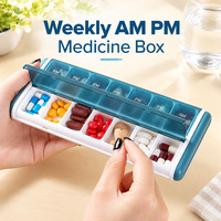 Boîte à pilules hebdomadaire AM/PM, organiseur de médicaments de voyage, organiseur de vitamines, organiseur de pilules portable hebdomadaire, étui de rangement pour comprimés à 14 compartiments