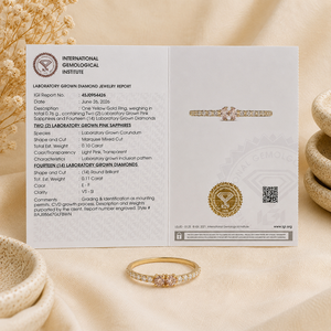 Bague de luxe tendance en or jaune massif 14 carats avec diamant de laboratoire et saphir Padparadscha pour bijoux fins sur mesure pour femmes - Product Image 6