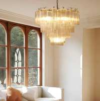 Lustre en verre coloré dégradé, style nordique moderne et élégant, pour salon, salle à manger, villa, éclairage décoratif de luxe multicouche