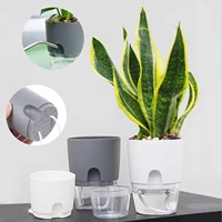 Pot de fleurs transparent à double couche en plastique de 3/4/6/9 pouces, auto-arrosant, avec corde en coton et port d'injection d'eau