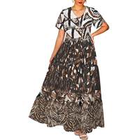 Robe longue décontractée grande taille pour femme, imprimée sur toute la surface, à volants superposés, col en V, manches courtes, coupe ample, motif ethnique tribal